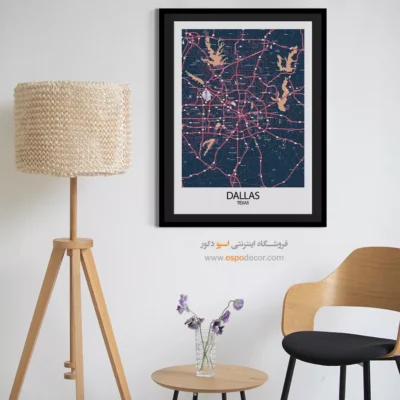 تابلو نقشه مینیمال دالاس - دالاس – تابلو نقشه شهرهای جهان - اسپو دکور