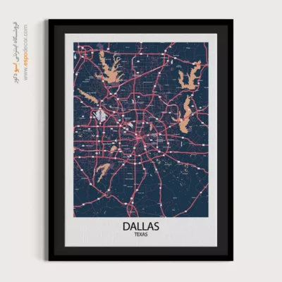 تابلو نقشه مینیمال دالاس - دالاس – تابلو نقشه شهرهای جهان - اسپو دکور