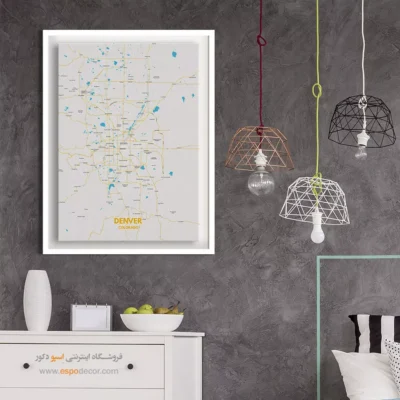 خرید تابلو نقشه دنور - دنور – تابلو نقشه شهرهای جهان - اسپو دکور