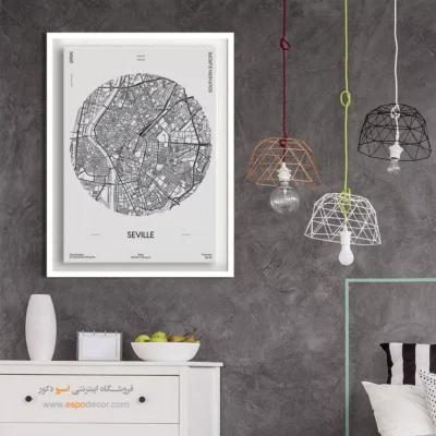 تابلو هنری نقشه سویل اسپانیا - سویل اسپانیا – تابلو نقشه شهرهای جهان - اسپو دکور