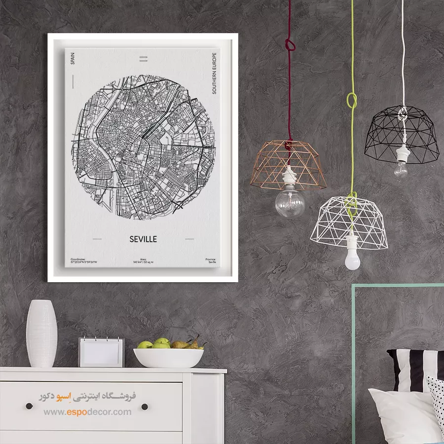 تابلو هنری نقشه سویل اسپانیا - سویل اسپانیا – تابلو نقشه شهرهای جهان - اسپو دکور