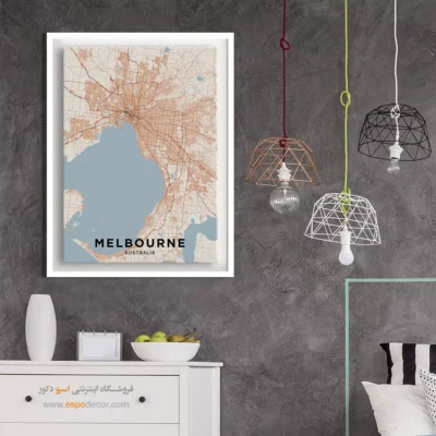 تابلو نقشه مینیمال ملبورن استرالیا - ملبورن استرالیا – تابلو نقشه شهرهای جهان - اسپو دکور