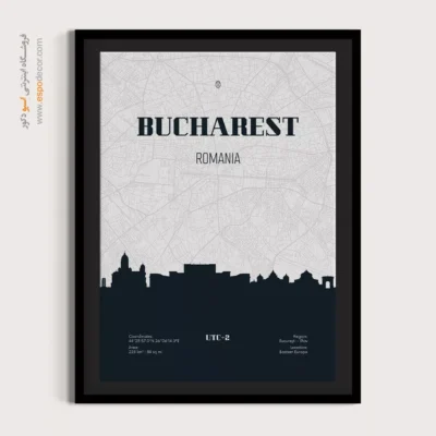 خرید تابلو دکوراتیو  نقشه اروپایی - ‏bucharest romania  – تابلو نقشه شهرهای جهان - اسپو دکور