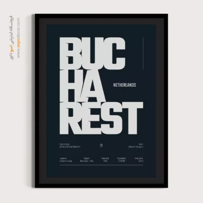 خرید تابلو تایپوگرافی انگلیسی نقشه - ‏bucharest netherlands  – تابلو نقشه شهرهای جهان - اسپو دکور