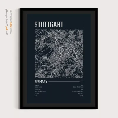 تابلو دیواری نقشه اشتوتگارت - ‏stuttgart  – تابلو نقشه شهرهای جهان - اسپو دکور