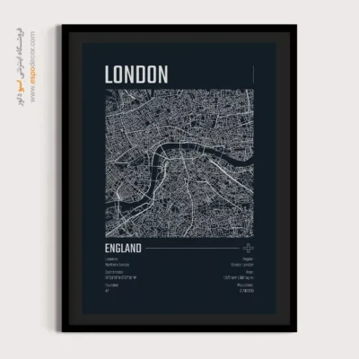 خرید تابلو برای اتاق کار - ‏london  – تابلو نقشه شهرهای جهان - اسپو دکور