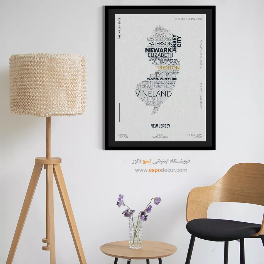 تابلو نقشه با طراحی یونیک - new jersey state – تابلو نقشه شهرهای جهان - اسپو دکور