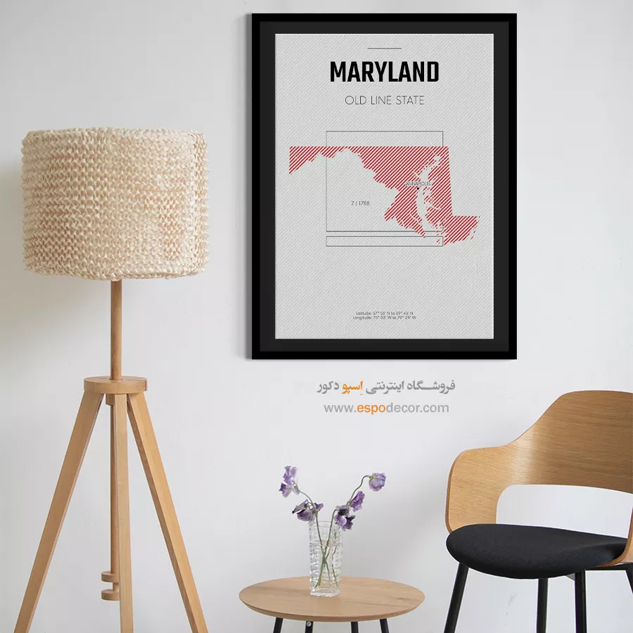 تابلو نقشه با طرح انتزاعی - maryland – تابلو نقشه شهرهای جهان - اسپو دکور