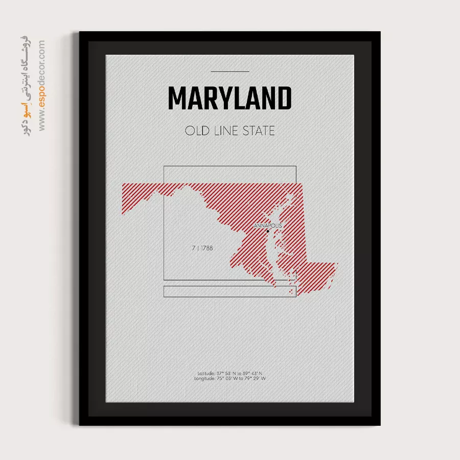 تابلو نقشه با طرح انتزاعی - maryland – تابلو نقشه شهرهای جهان - اسپو دکور
