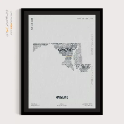 تابلو مناسب دفتر مهندسی - ‏maryland state  – تابلو نقشه شهرهای جهان - اسپو دکور
