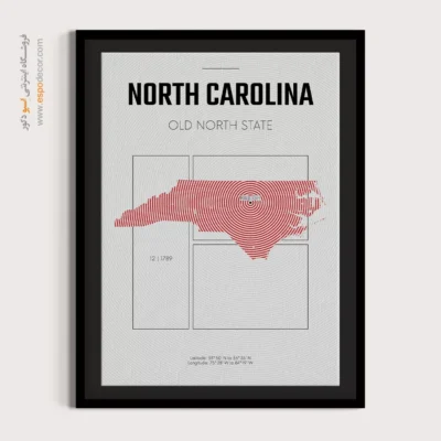 خرید تابلو برای دفتر کار - ‏north carolina  – تابلو نقشه شهرهای جهان - اسپو دکور