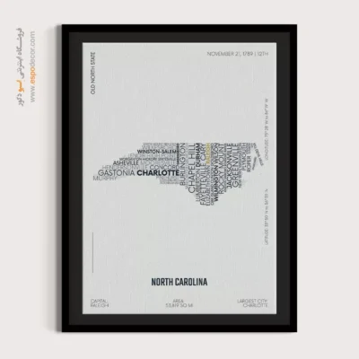تابلو نقشه برای اتاق کار شرکت - ‏north carolina state  – تابلو نقشه شهرهای جهان - اسپو دکور