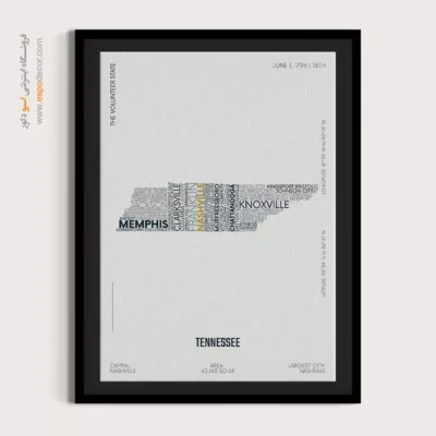 تابلو نقشه برای دکور مدرن - ‏tennessee state  – تابلو نقشه شهرهای جهان - اسپو دکور