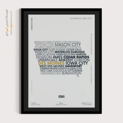 تابلو نقشه تایپوگرافی مدرن - ‏iowa state  – تابلو نقشه شهرهای جهان - اسپو دکور