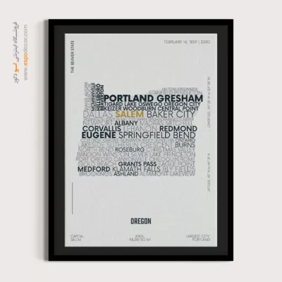 تابلو نقشه تایپوگرافی - ‏oregon state  – تابلو نقشه شهرهای جهان - اسپو دکور