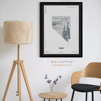 تابلو نقشه نوادا امریکا با فریم مدرن - ‏nevada state  – تابلو نقشه شهرهای جهان - اسپو دکور