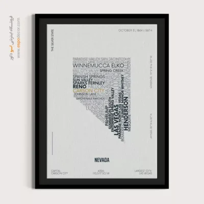 تابلو نقشه نوادا امریکا با فریم مدرن - ‏nevada state  – تابلو نقشه شهرهای جهان - اسپو دکور