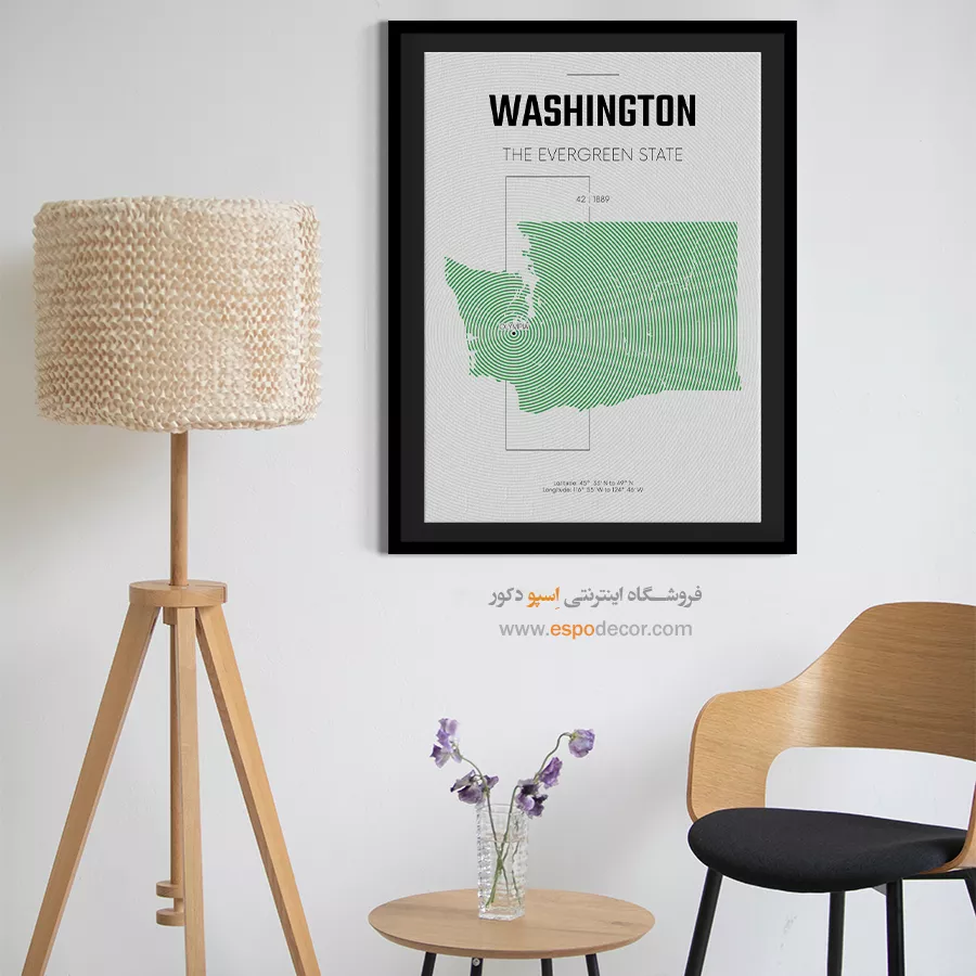 تابلو نقشه مینیمال واشنگتن - washington – تابلو نقشه شهرهای جهان - اسپو دکور