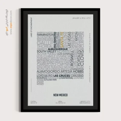 تابلو نقشه تایپوگرافی با طراحی خاص - ‏new mexico state  – تابلو نقشه شهرهای جهان - اسپو دکور