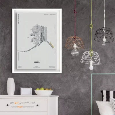 تابلو نقشه دیواری مینیمالیستی - ‏alaska stste  – تابلو نقشه شهرهای جهان - اسپو دکور