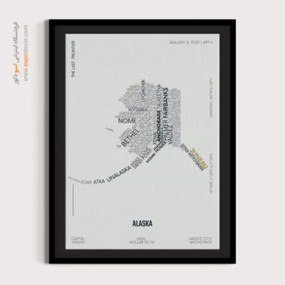 تابلو نقشه دیواری مینیمالیستی - ‏alaska stste  – تابلو نقشه شهرهای جهان - اسپو دکور