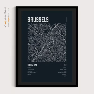 تابلو نقشه سیاه و سفید مدرن - ‏brussels  – تابلو نقشه شهرهای جهان - اسپو دکور