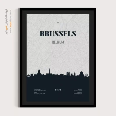 تابلو نقشه سیاه و سفید ست - ‏brussels belgium  – تابلو نقشه شهرهای جهان - اسپو دکور
