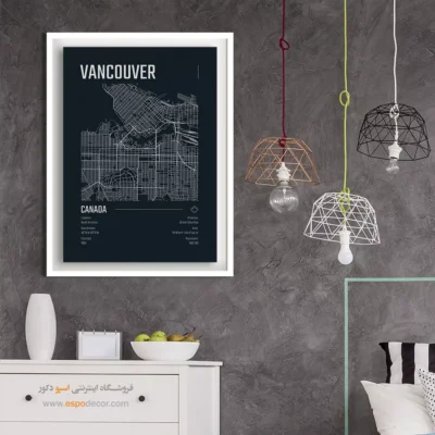 تابلو نقشه ونکوور برای دیوار راهرو - ‏vancouver  – تابلو نقشه شهرهای جهان - اسپو دکور