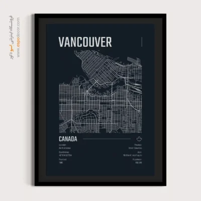تابلو نقشه ونکوور برای دیوار راهرو - ‏vancouver  – تابلو نقشه شهرهای جهان - اسپو دکور
