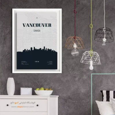 تابلو نقشه ونکوور برای دکور خانه - ‏vancouver canada  – تابلو نقشه شهرهای جهان - اسپو دکور
