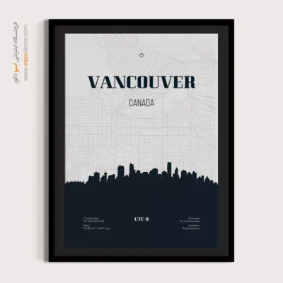 تابلو نقشه ونکوور برای دکور خانه - ‏vancouver canada  – تابلو نقشه شهرهای جهان - اسپو دکور