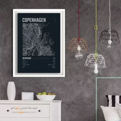 تابلو نقشه کوپنهاگن برای اتاق خواب - ‏copenhagen  – تابلو نقشه شهرهای جهان - اسپو دکور