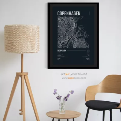 تابلو نقشه کوپنهاگن برای اتاق خواب - ‏copenhagen  – تابلو نقشه شهرهای جهان - اسپو دکور