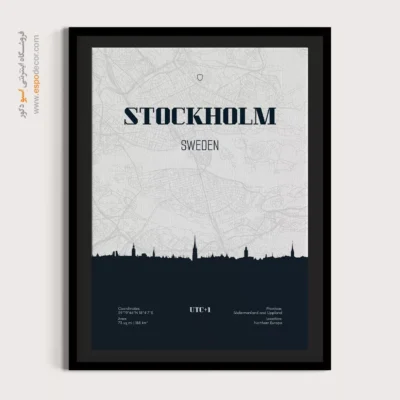 تابلو نقشه مینیمال برای اتاق نشیمن - ‏stockholm sweden  – تابلو نقشه شهرهای جهان - اسپو دکور