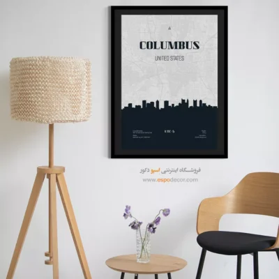 تابلو نقشه سه‌تکه برای دیوار پذیرایی - ‏columbus usa  – تابلو نقشه شهرهای جهان - اسپو دکور