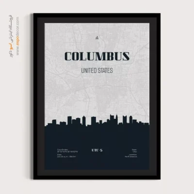 تابلو نقشه سه‌تکه برای دیوار پذیرایی - ‏columbus usa  – تابلو نقشه شهرهای جهان - اسپو دکور