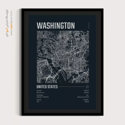 تابلو نقشه مدرن برای خانه - ‏washington  – تابلو نقشه شهرهای جهان - اسپو دکور
