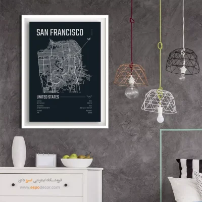تابلو نقشه مناسب کافی‌شاپ - ‏san francisco  – تابلو نقشه شهرهای جهان - اسپو دکور
