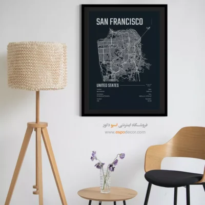 تابلو نقشه مناسب کافی‌شاپ - ‏san francisco  – تابلو نقشه شهرهای جهان - اسپو دکور