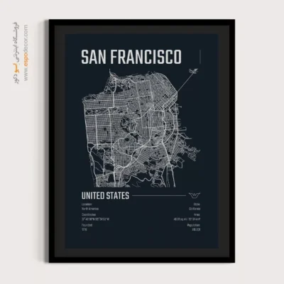 تابلو نقشه مناسب کافی‌شاپ - ‏san francisco  – تابلو نقشه شهرهای جهان - اسپو دکور