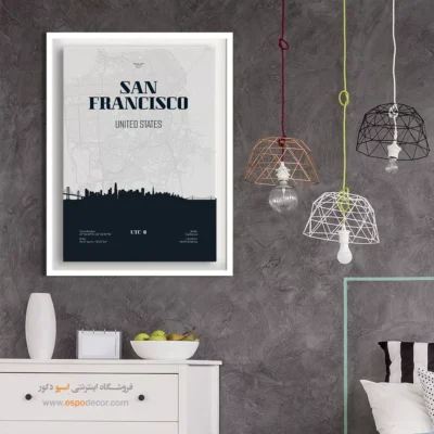 تابلو نقشه مناسب هدیه تولد - ‏san francisco usa  – تابلو نقشه شهرهای جهان - اسپو دکور