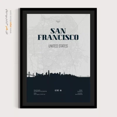تابلو نقشه مناسب هدیه تولد - ‏san francisco usa  – تابلو نقشه شهرهای جهان - اسپو دکور
