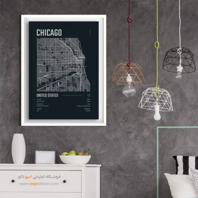 تابلو نقشه مناسب هدیه شرکتی - ‏chicago  – تابلو نقشه شهرهای جهان - اسپو دکور