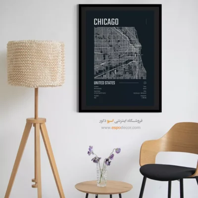 تابلو نقشه مناسب هدیه شرکتی - ‏chicago  – تابلو نقشه شهرهای جهان - اسپو دکور