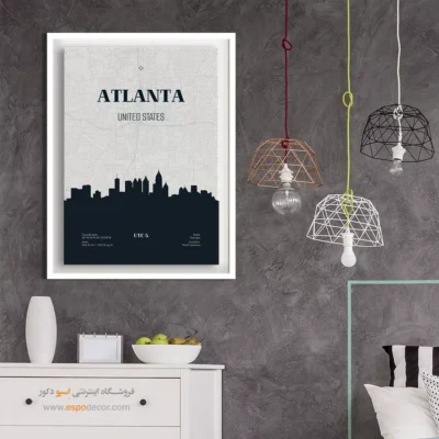 تابلو نقشه هنری ویژه دفاتر کاری - ‏atlanta united states  – تابلو نقشه شهرهای جهان - اسپو دکور