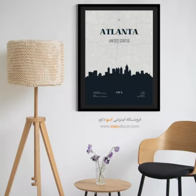 تابلو نقشه هنری ویژه دفاتر کاری - ‏atlanta united states  – تابلو نقشه شهرهای جهان - اسپو دکور