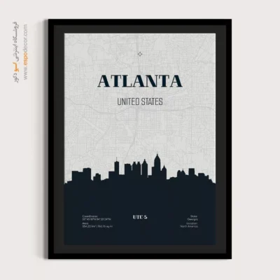 تابلو نقشه هنری ویژه دفاتر کاری - ‏atlanta united states  – تابلو نقشه شهرهای جهان - اسپو دکور