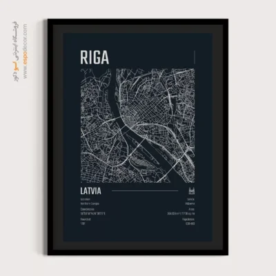 خرید تابلو نقشه برای دفتر کار - ‏riga  – تابلو نقشه شهرهای جهان - اسپو دکور