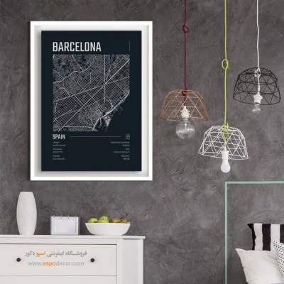تابلو نقشه مدرن برای اتاق مدیریت - ‏barcelona  – تابلو نقشه شهرهای جهان - اسپو دکور
