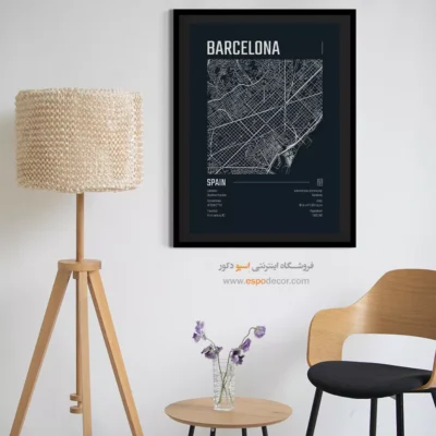 تابلو نقشه مدرن برای اتاق مدیریت - ‏barcelona  – تابلو نقشه شهرهای جهان - اسپو دکور